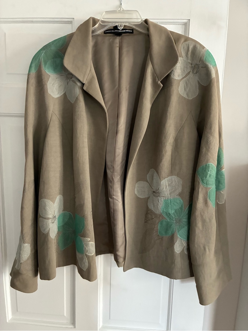Linda Allard green Floral Embroidered Jacket - Mint & White